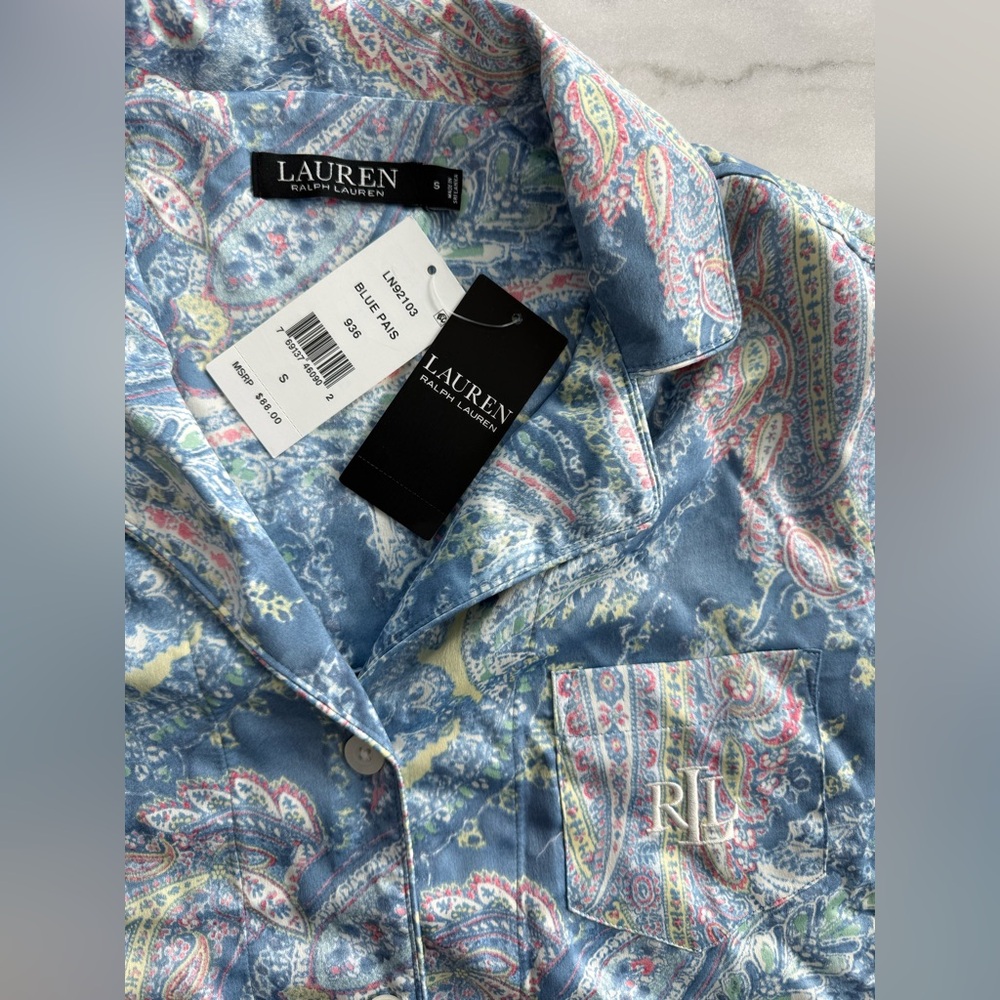 Lauren Ralph Lauren NWT Satin Paisley Pajama Top Long Sleeve Sleepwear Size S - Picture 8 of 8